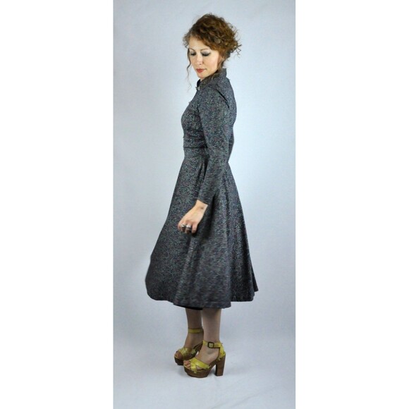 Vintage Asian WOOL Floral Dress Frog Closures Buttons Korean Mandarin Neck S M - Picture 4 of 5